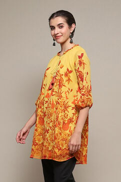 Yellow Polyester Straight Printed Top image number 3