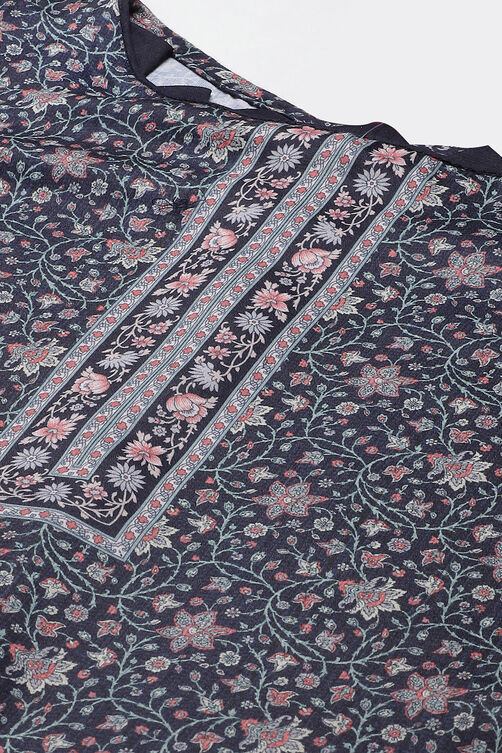 Blue Poly Spun Digital Print Unstitched Suit Set image number 1