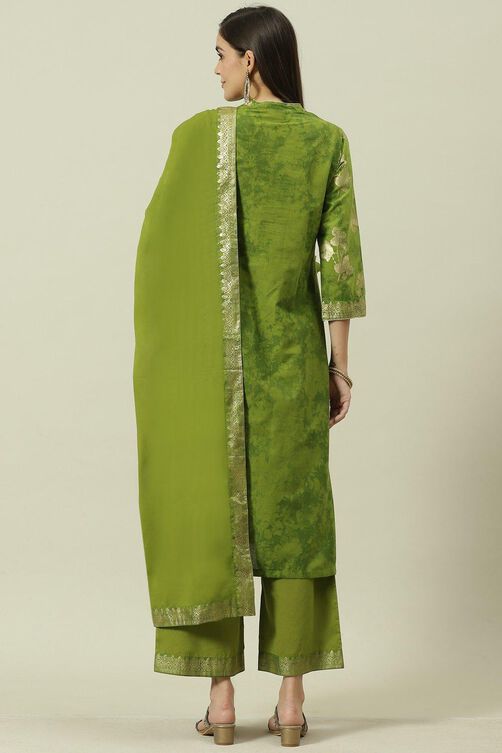 Turquoise Printed Cotton Straight Suit Set image number 4