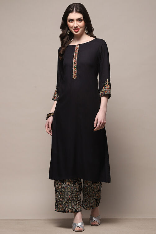 Black Rayon Straight Kurta Set image number 6