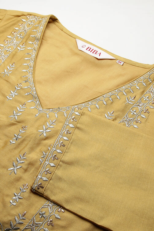 Peach Cotton Silk Straight Yarndyed Kurta image number 1