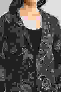 Navy Rayon Straight Printed Jacket image number 1