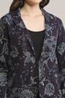 Navy Rayon Straight Printed Jacket image number 1