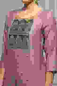 Brown Chanderi Blend Printed Embroidered Unstitched Suit Set image number 2