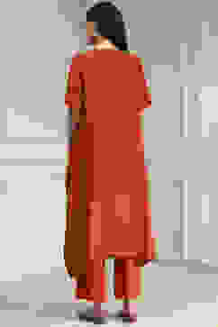 Burnt Orange Dyed Asymmetric Kurta Set image number 4
