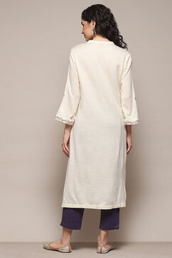 Cream Daffodil Straight Yarndyed Kurta image number 3