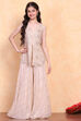 Off-White Embroidered Short Kurta & Palazzo Set image number 6