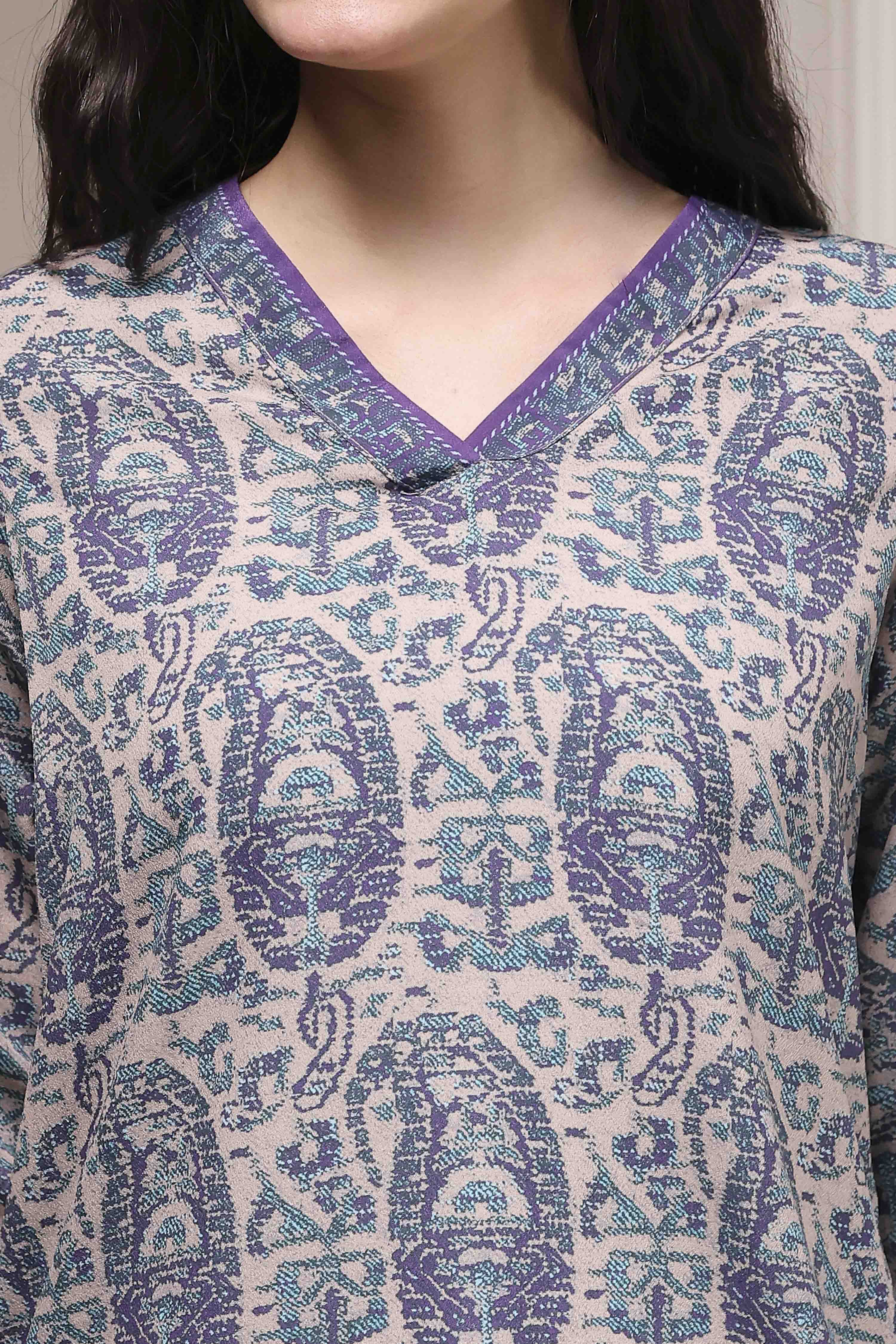 Off-White and Blue Printed Straight Short Kurta image number 1