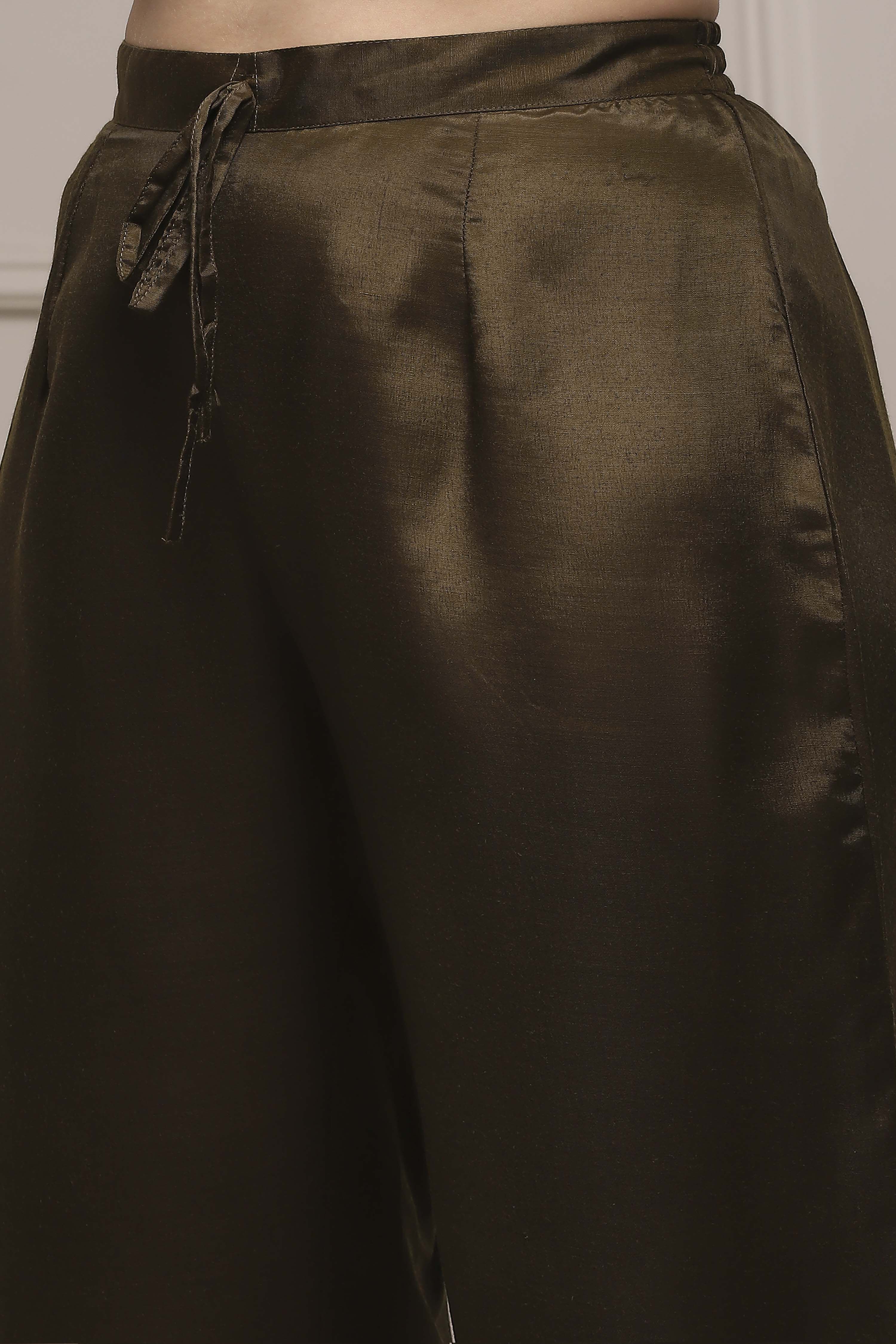 Orange Chanderi Blend Printed Embroidered Unstitched Suit Set image number 3