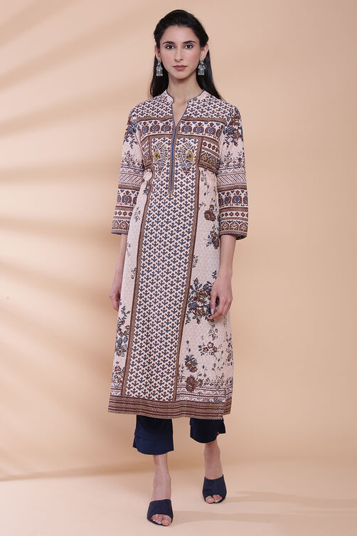 Peach Cotton Straight Kurta image number 0