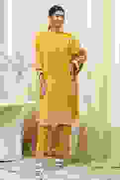 Mustard Yellow Printed Straight Suit Set image number 6