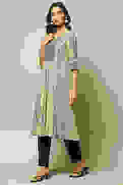 Beige & Black LIVA Straight Printed Kurta image number 2