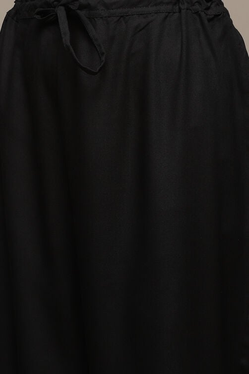 Black Rayon Gathered Kurta Palazzo Suit Set image number 3