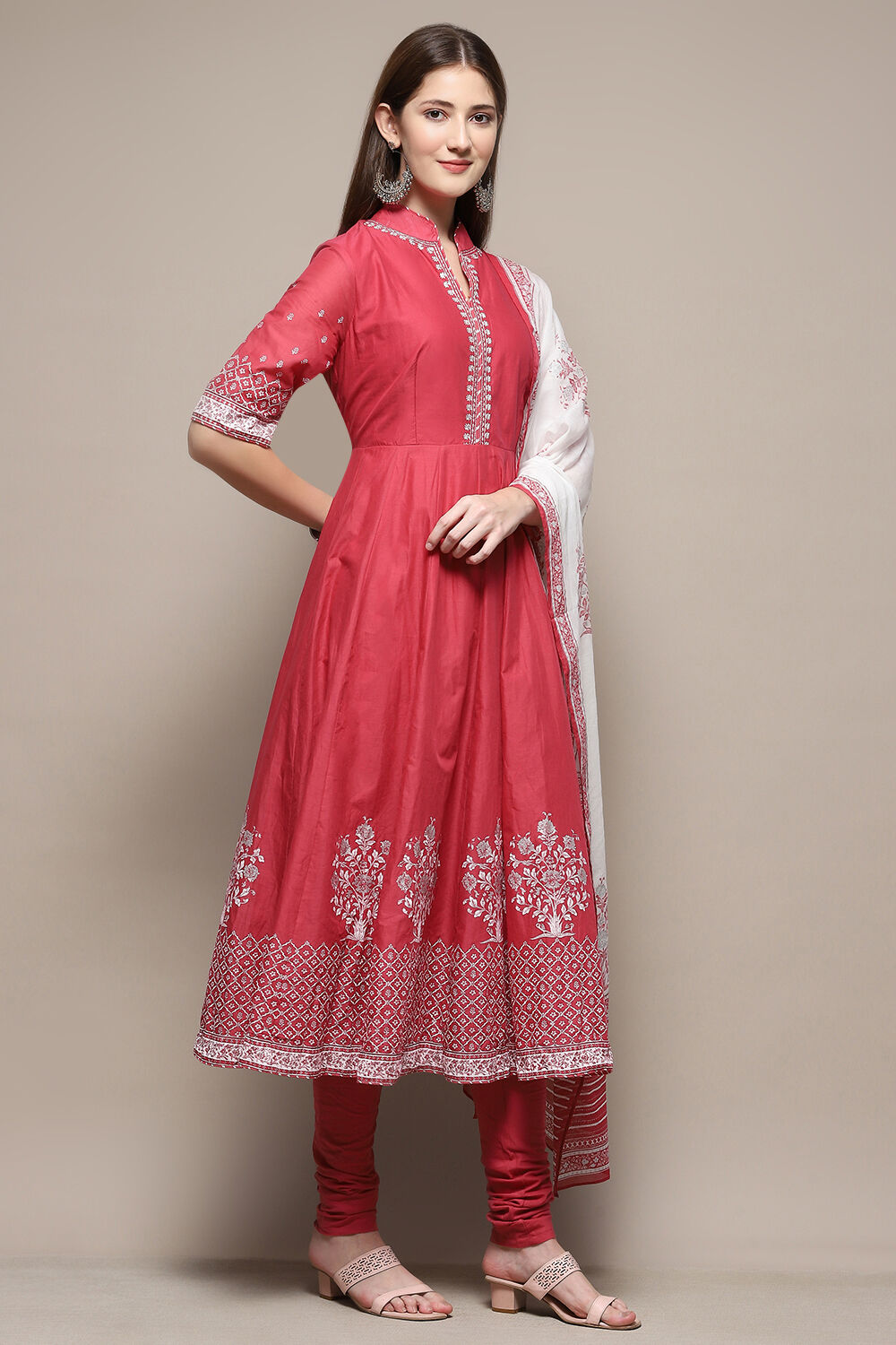 Black Cotton Anarkali Printed Kurta Churidar Suit Set image number 6