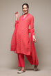 Fuschia Art Silk Straight Kurta Narrow Pants Suit Set image number 5