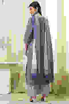 Turquoise Cotton Screen Print Unstitched Suit Set image number 5