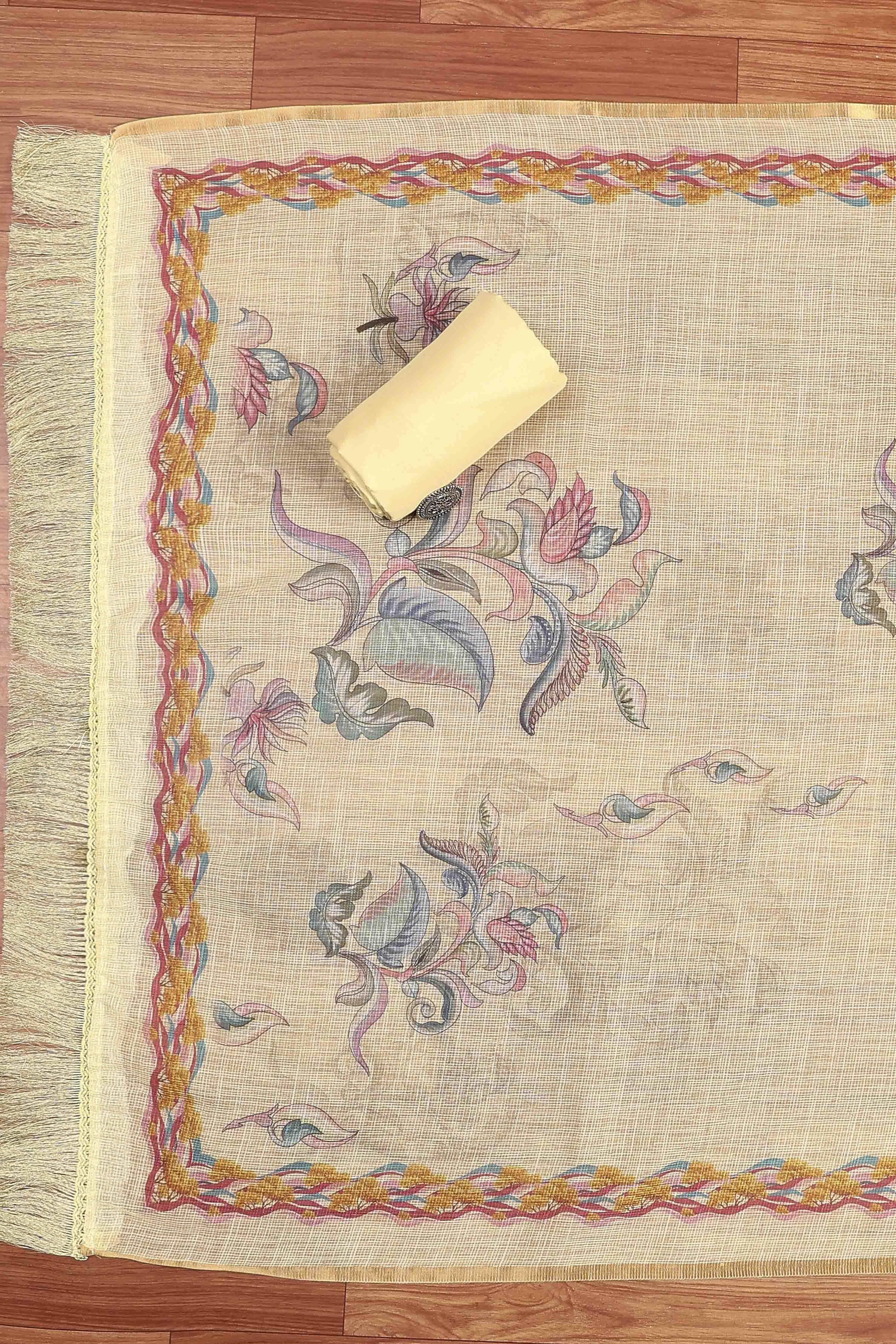 Peach Cotton Printed Unstitched Suit Set image number 3