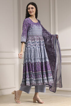 Lilac Cotton Printed Anarkali Suit Set image number 5