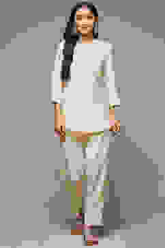 Beige Cotton Blend Kurti image number 3