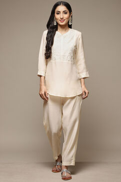 Beige Cotton Blend Kurti image number 3