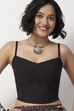 Black Cotton Fitted Strappy Crop Top image number 1