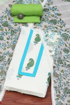 White Green Cotton Unstitched Suit set image number 0