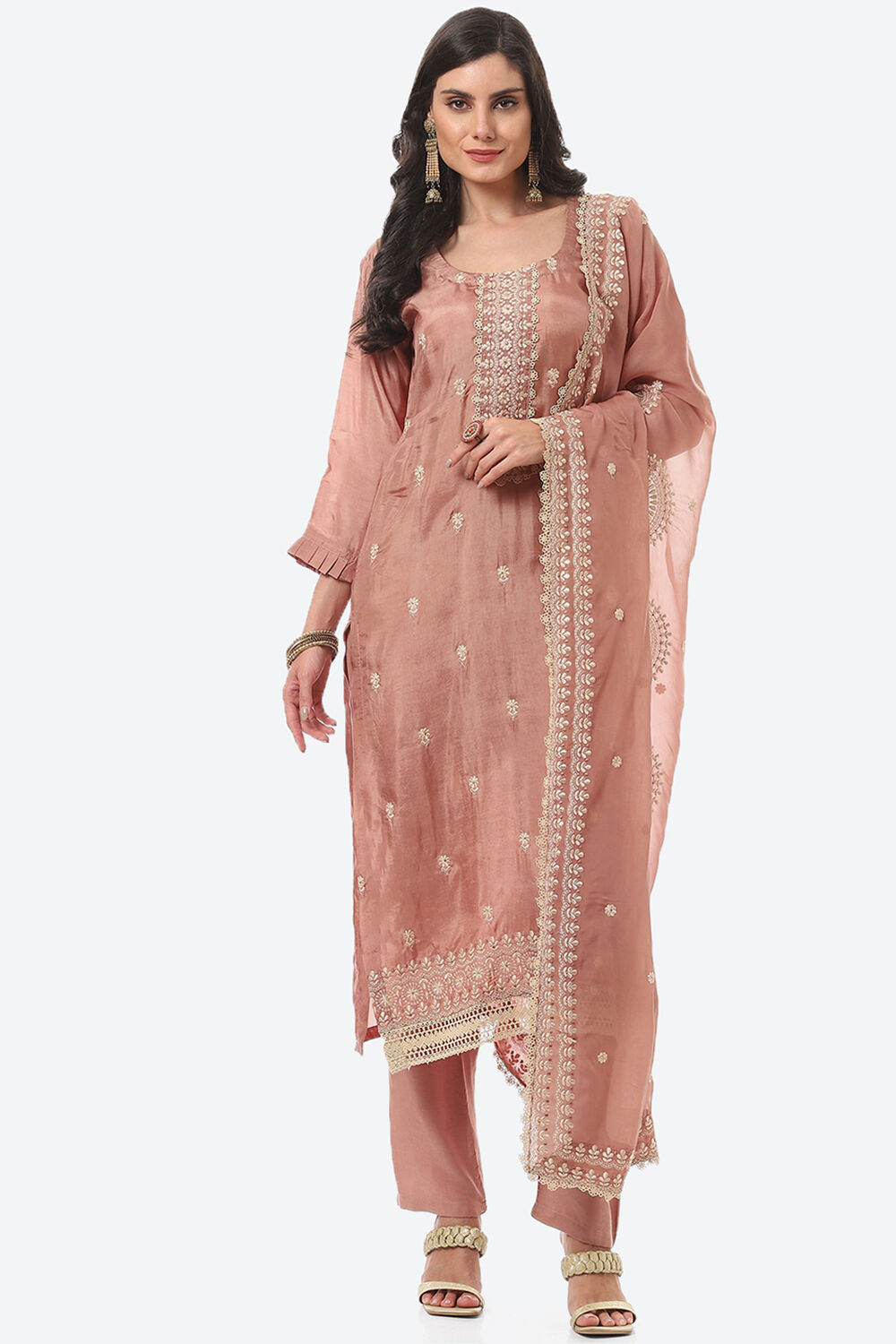 Grey Organza Unstitched Suit Set image number 0