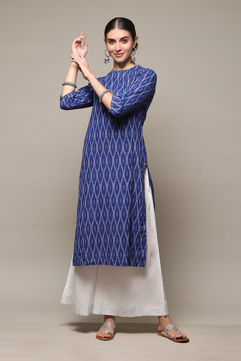 Ink Blue Cotton Straight Kurta Palazzo Suit Set