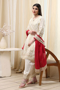 Cream Poly Viscose Straight Kurta Salwar Pant Suit Set image number 0
