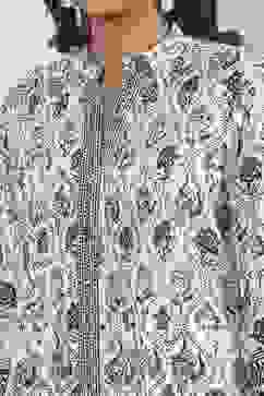 White and Blue Cotton Printed Pleated Straight Kurta image number 1