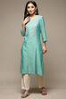 Sea Green Cotton Blend Straight Yarndyed Kurta