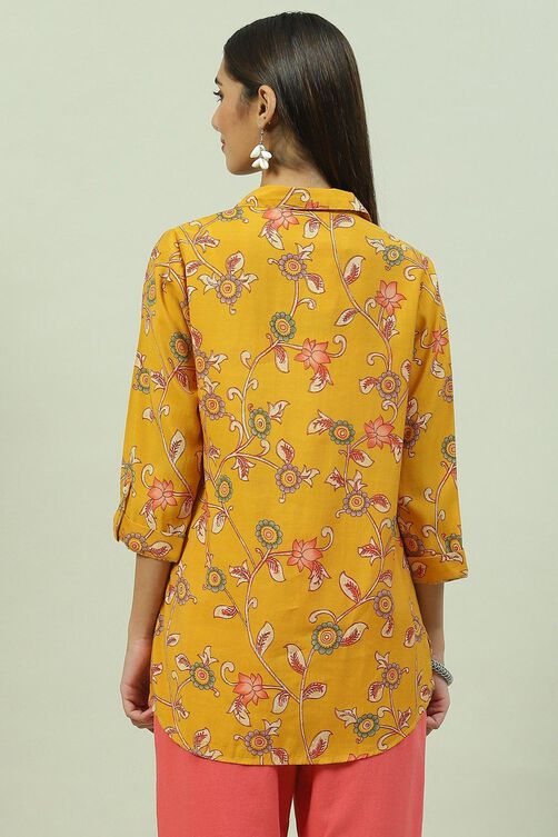 Mustard LIVA Straight Printed Shirt image number 4