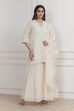 Ecru Cotton Embroidered Straight Sharara Suit Set image number 6