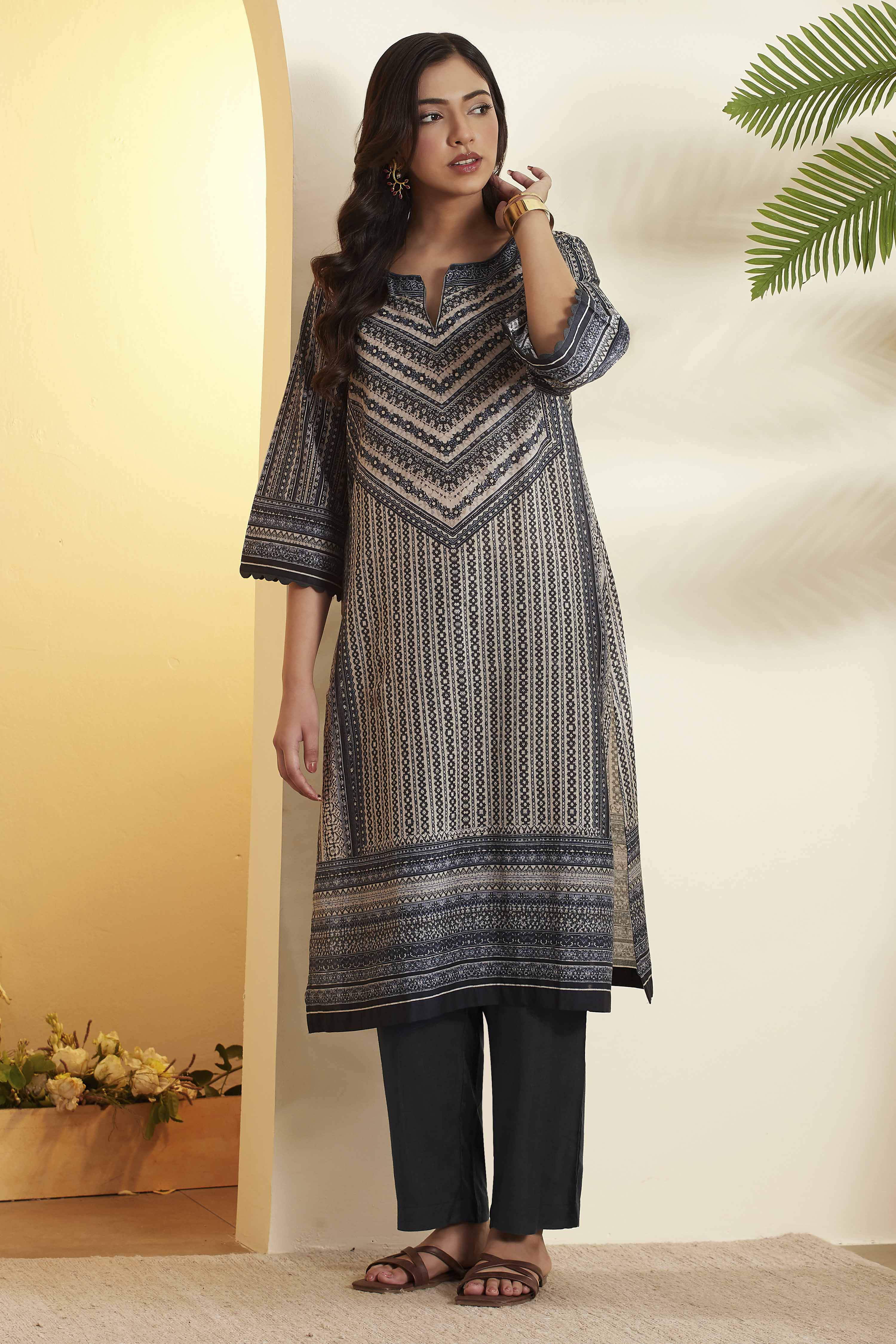 Black Cotton Straight Kurta image number 0
