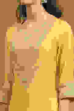 Yellow Embroidered Festive Kalidar Suit Set image number 1