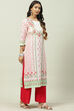 Pink Cotton Straight Printed Kurta image number 3