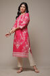Pink Cotton Straight Printed Kurta