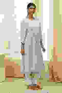 Aqua Solid Gathered Straight Kurta image number 4