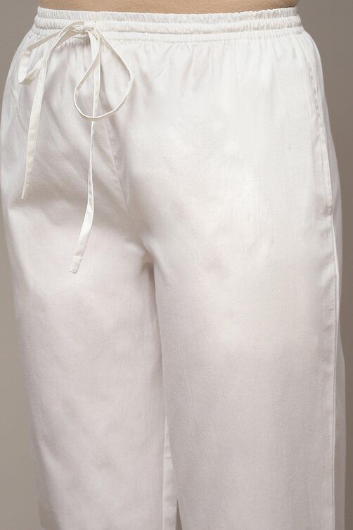 Off White Cotton Straight Pants image number 1