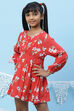 Red Flared Rayon Printed Dress image number 2