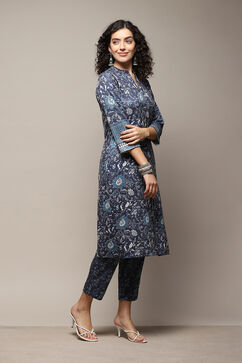 Indigo Poly Spendex Straight Printed 2 Piece Set image number 5
