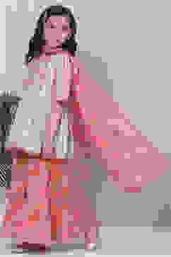 Aqua & Coral Cotton Printed Kurta Garara Suit Set image number 5