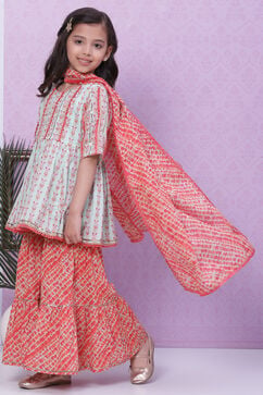 Aqua & Coral Cotton Printed Kurta Garara Suit Set image number 5