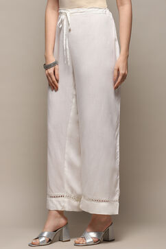 Off White Viscose Flared Palazzo image number 2