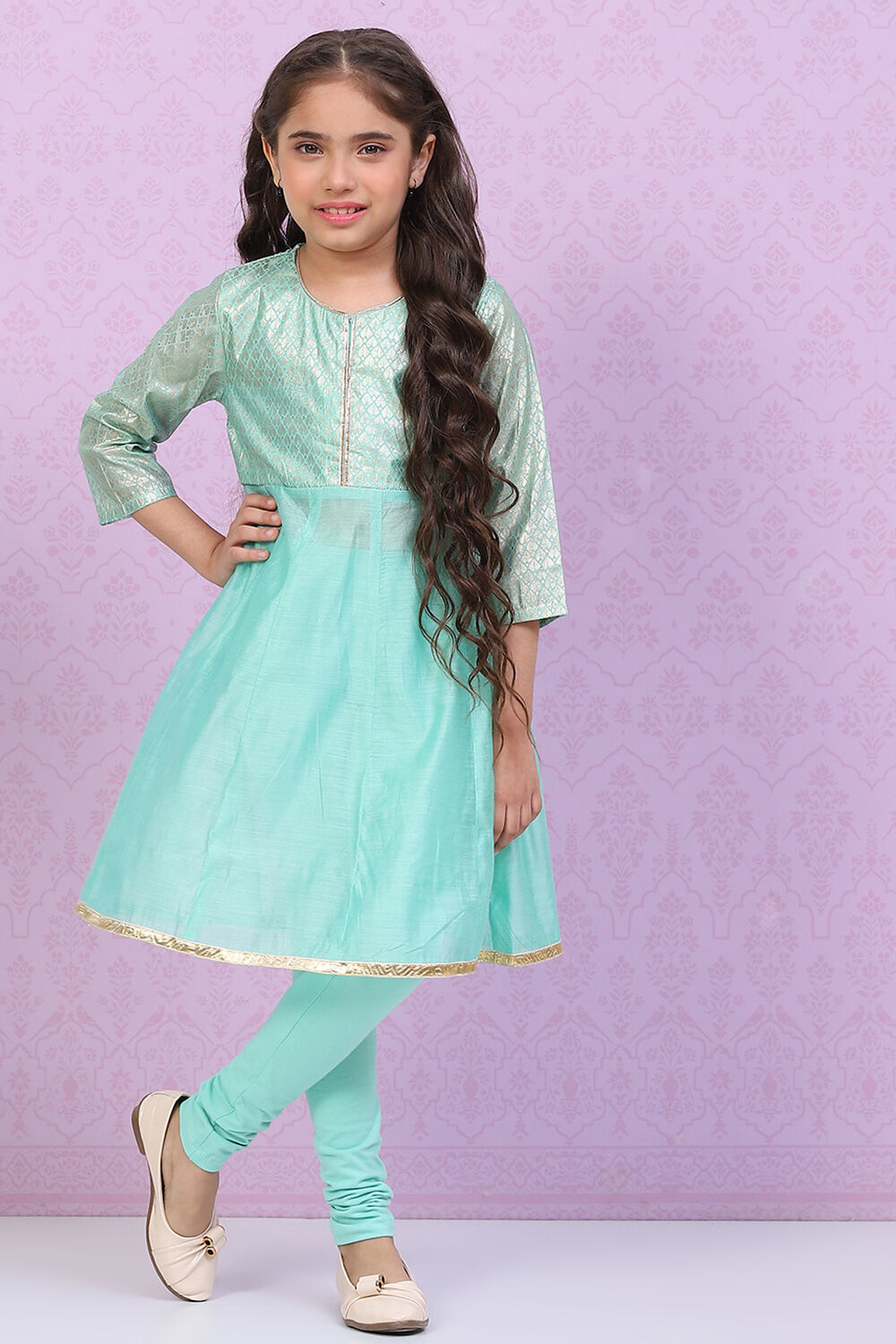 Blue Art Silk Straight Printed Kurta Set image number 0