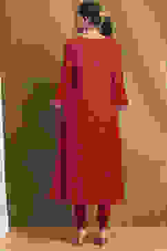 Red Embroidered Festive Kalidar Suit Set image number 4