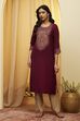 Berry Viscose Blend A Line Kurta image number 5