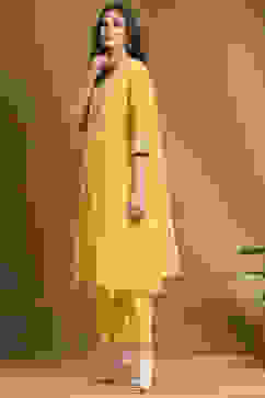 Yellow Embroidered Festive Kalidar Suit Set image number 3