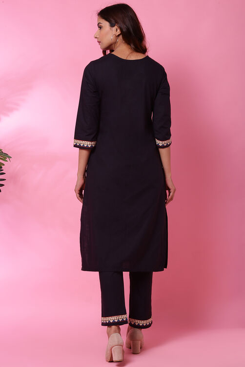 Black Cotton Kurta Pants Set image number 5