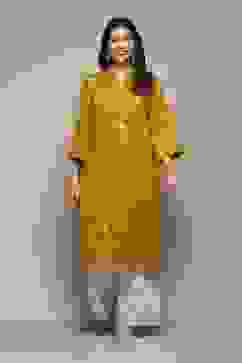 Mustard Poly Cotton Straight Yarndyed Kurta image number 0